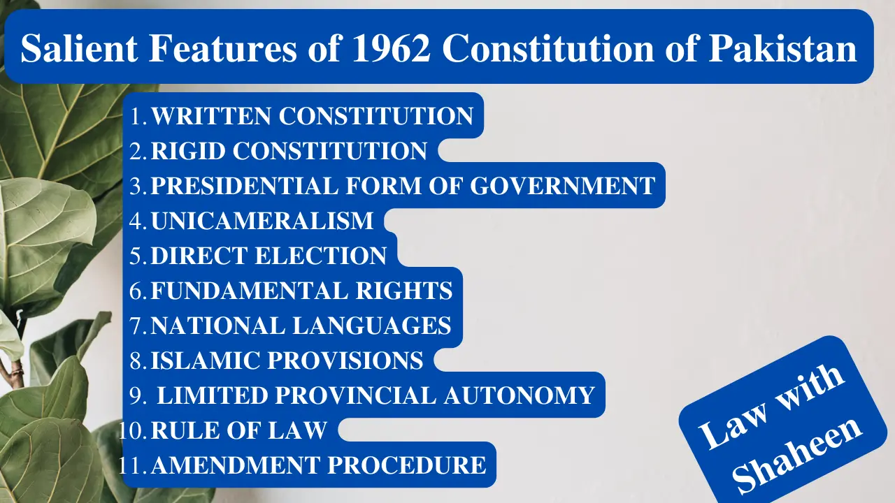 salient features of 1962 constitution of Pakistan
